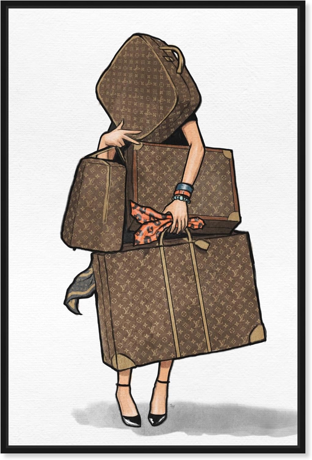 The Oliver Gal Artist Co. Fashion and Glam Framed Wall Art Canvas Prints, Bags-Orange' Travel Essentials Home Décor, 20 in x 30 in, Brown, White
