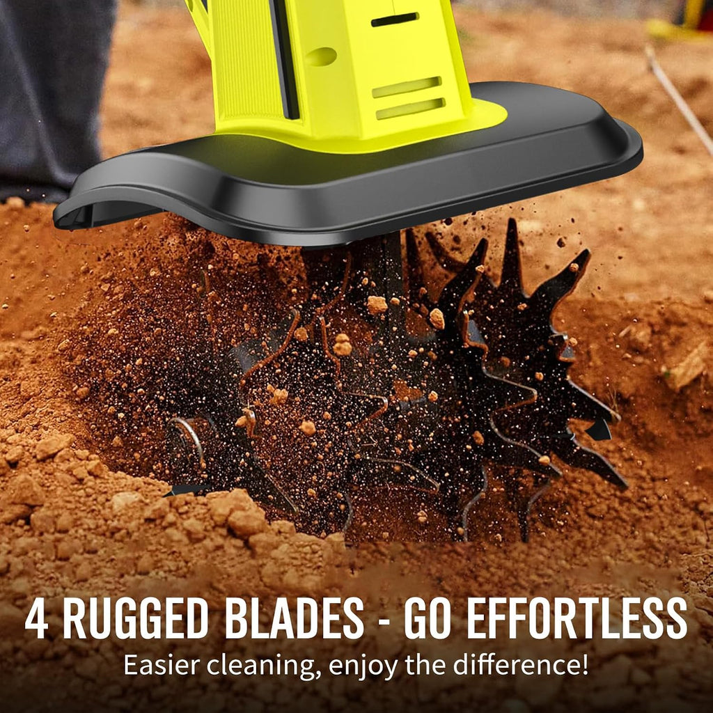Cordless Tiller Cultivator with 2 x 2.0AH Batteries(120Minutes Use) &1.5A Fast Charger, 540RPM Powerful Battery Powered Garden Tiller Electric Rototiller with 10In Tilling Width & 7In Depth