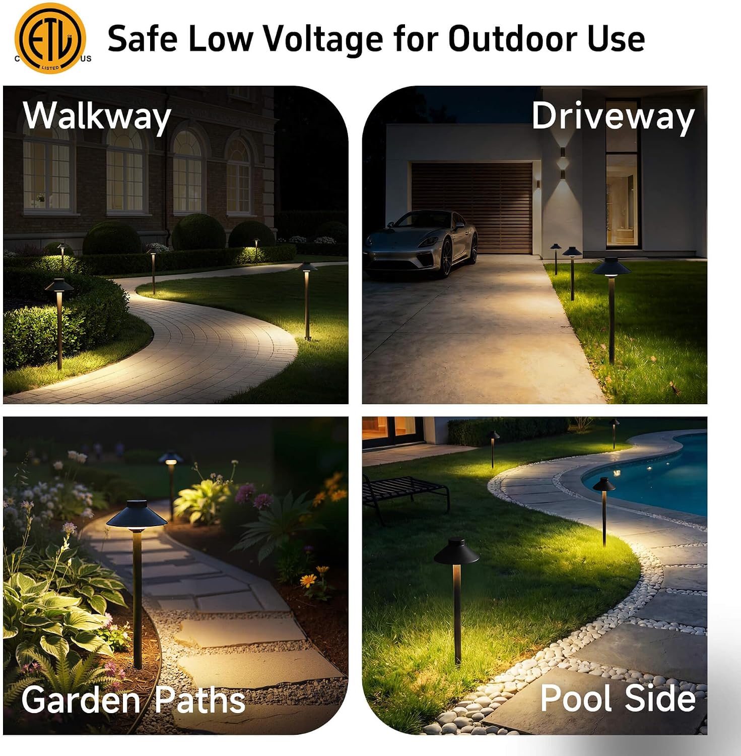 Gardenreet Brass Low Voltage Landscape Lighting - 12V LED Path Lights IP65 Waterproof, Hard-Wired Pathway Light Black for Outside Walkway Garden with 3W 2700K Warm White G4 Replaceable Bulb (6 Pack)