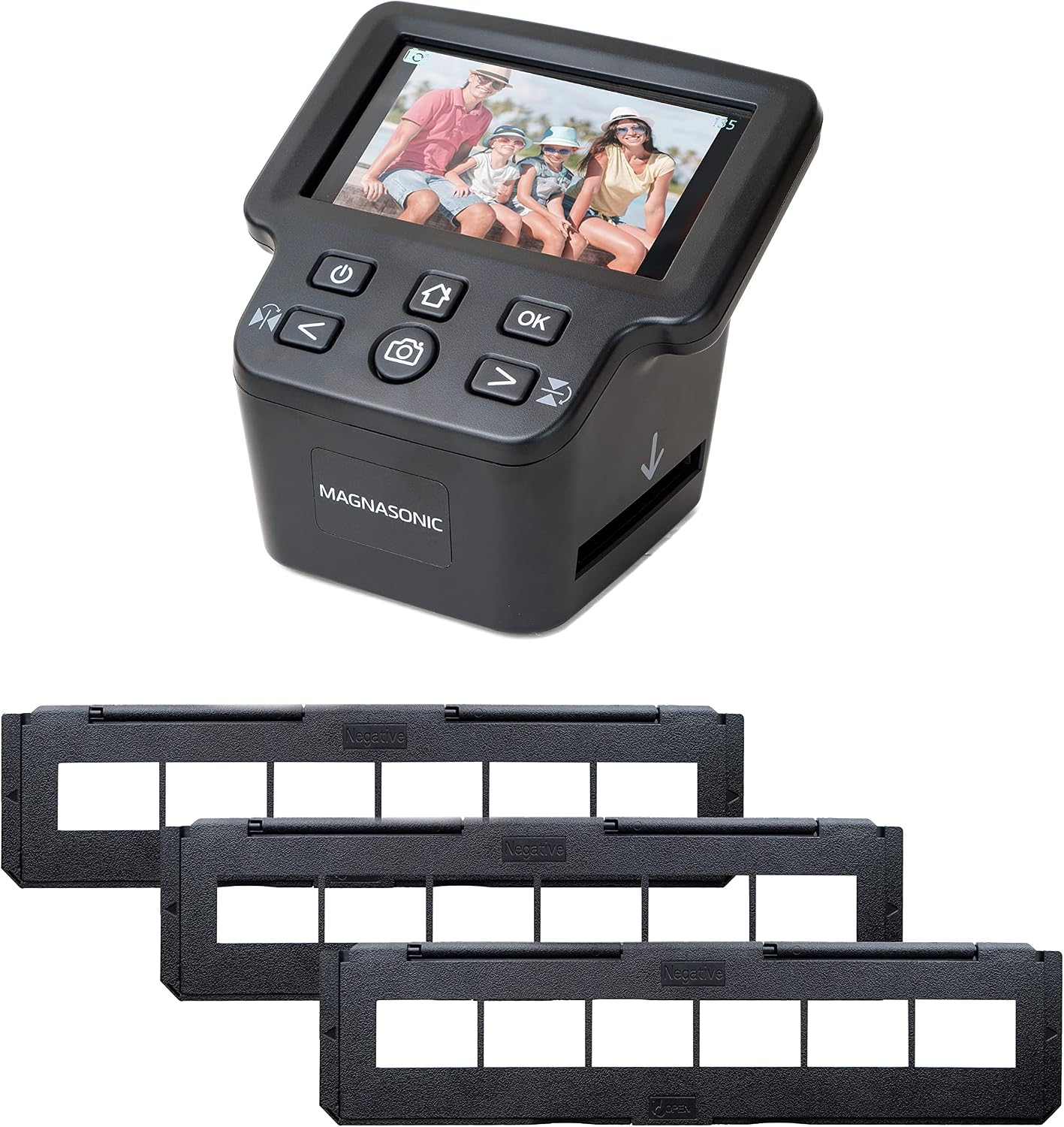 Magnasonic All-In-One 24MP Film Scanner with Large 5' Display & HDMI, Long Tray 35mm Negative Film Holders, Converts 35mm/126/110/Super 8 Film & 135/126/110 Slides into Digital Photos, Built-in Memory