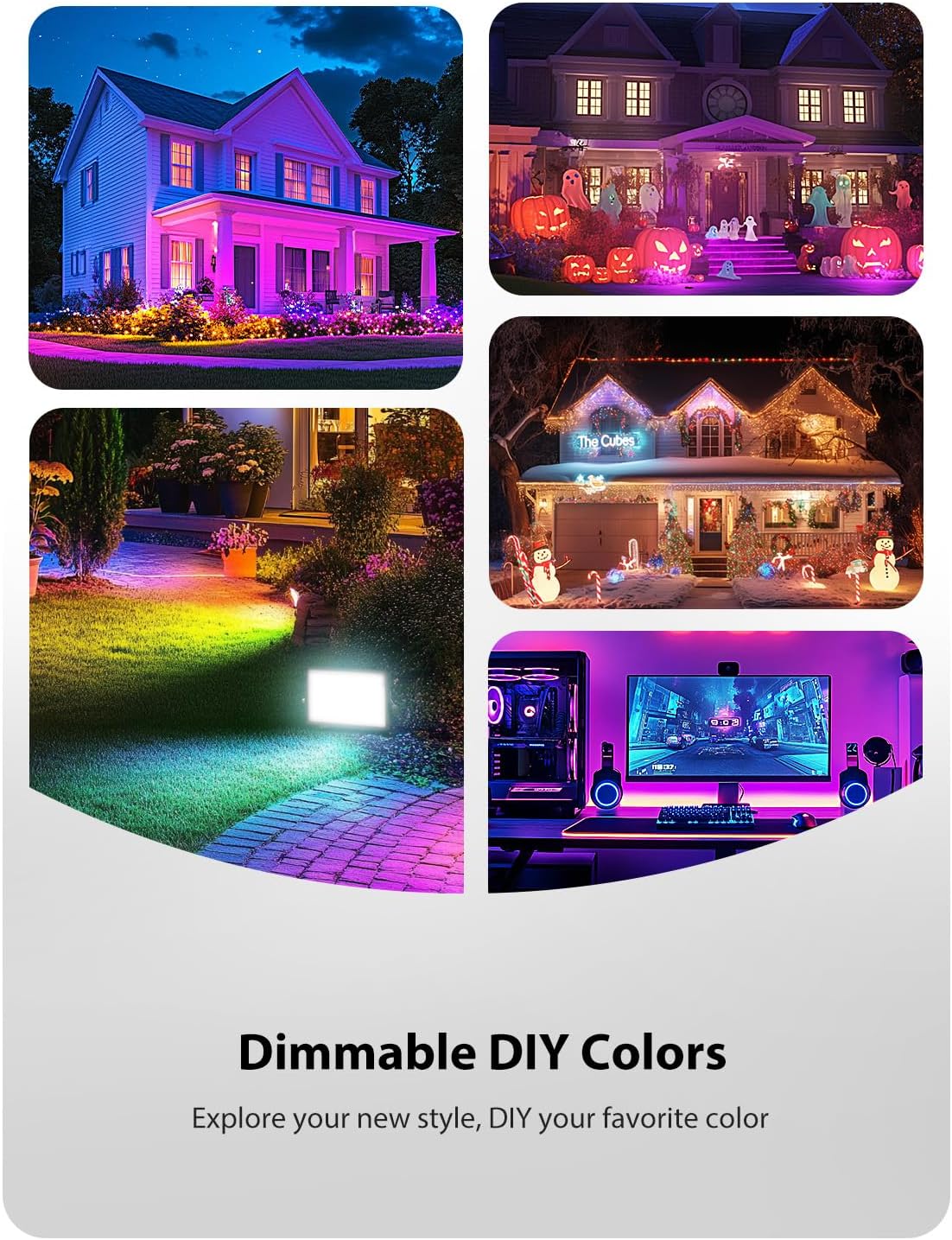 Onforu LED Flood Light Outdoor 800W Equivalent, 100W Color Changing RGBW Floodlight with Remote, Stage Lights Uplights for Events, IP66 Uplighting Spotlight Floor Strobe Light for Christmas 4 Pack