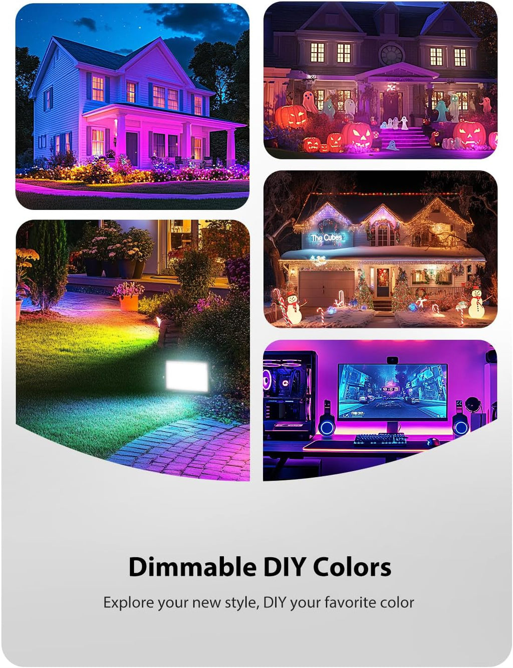 Onforu LED Flood Light Outdoor 1000W Equivalent, 150W Color Changing RGBW Floodlight with Remote, Stage Lights Uplights for Events, IP66 Uplighting Spotlight Floor Strobe Light for Christmas 4 Pack