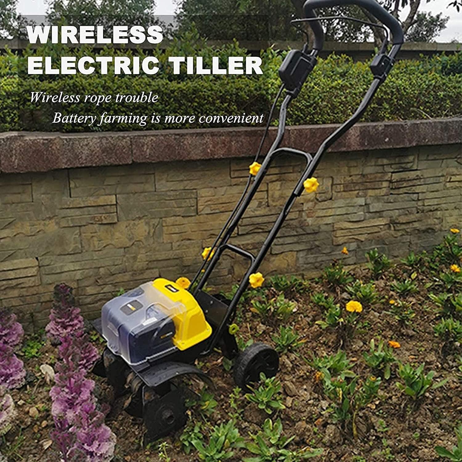 Electric Tiller Rotavator, 14-Inch 40-Volt Lithium-Ion Cordless Electric Tiller/Cultivator, 4Ah Battery & Charger Included, Electric Hoe