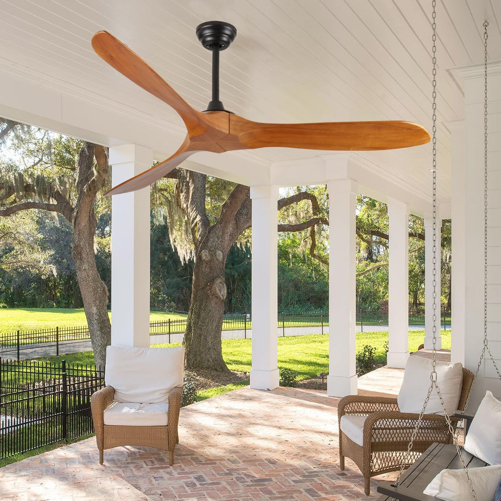 Ceiling Fan No Light 60 Inch Wood Ceiling Fans Without Lights for Bedroom Living Room Indoor Outdoor Outside Reversible ETL DC Motor Ceiling Fan for Angled Sloped Ceiling