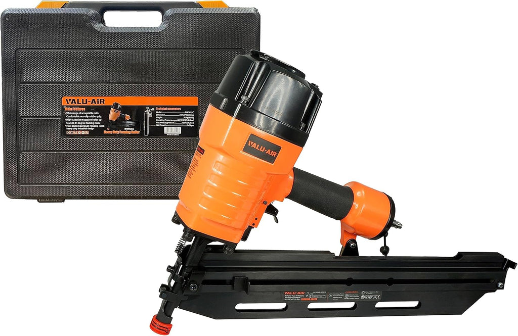 Valu-Air 9021C 21 Degree 3-1/2' Full Round Head Framing Nailer with Carrying Case and Interchangeable Trigger, Tool-Free Depth Adjust, and No Mar Tip