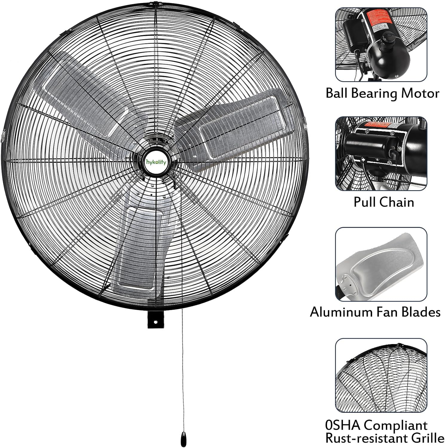 24 inch Outdoor Oscillating Wall Fan, 3-Speed 6300 CFM Heavy Duty Outdoor Wall Fans, Waterproof High Velocity Outdoor Fans for Industrial, Commercial, Patio, Jobsites and Warehouse, UL Listed