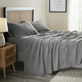 Superior Cotton Linen Blend Sheet Set, Bedsheets for Home Decor, Modern Solid Bedding Includes 1 Oversized Fitted Sheet, 1 Flat Sheet, 2 Pillowcases, Bedroom Essentials, King Size, Charcoal