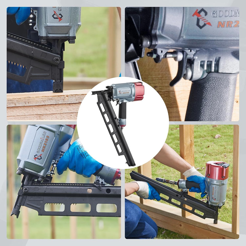 NR2183 Framing nailer 21 Degree Plastic Strip Nailer 2-Inch up to 3-1/4-Inch Plastic Collated Full Head Framing Nails Steel Magazine Light Weight Fast Speed