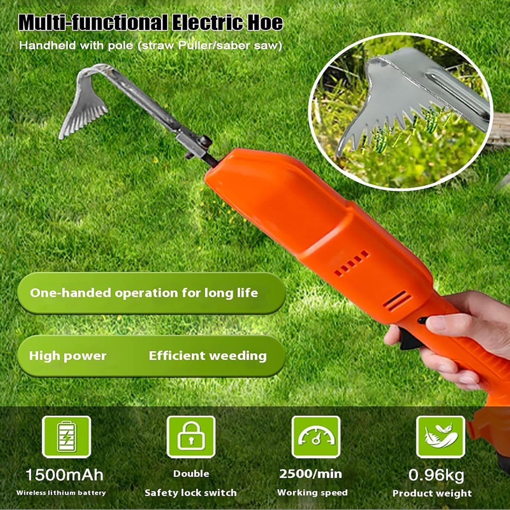 21V Cordless Electric Garden Tiller, Electric Cultivator Hoe, Weighing Only 0.55kg, 2500 RPM, 1.3m Telescopic Pole, High Power Motors, with Rechargeable Lithium Battery, for Loosening Soil and Weedi