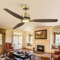 56 Inch Wood Ceiling Fan with Lights and Remote, Gold Brass Farmhouse Ceiling Fan, 3 Wood Blades, Dimmable LED, Quiet DC Motor, Reversible, Rustic Ceiling Fan for Living Room Bedroom