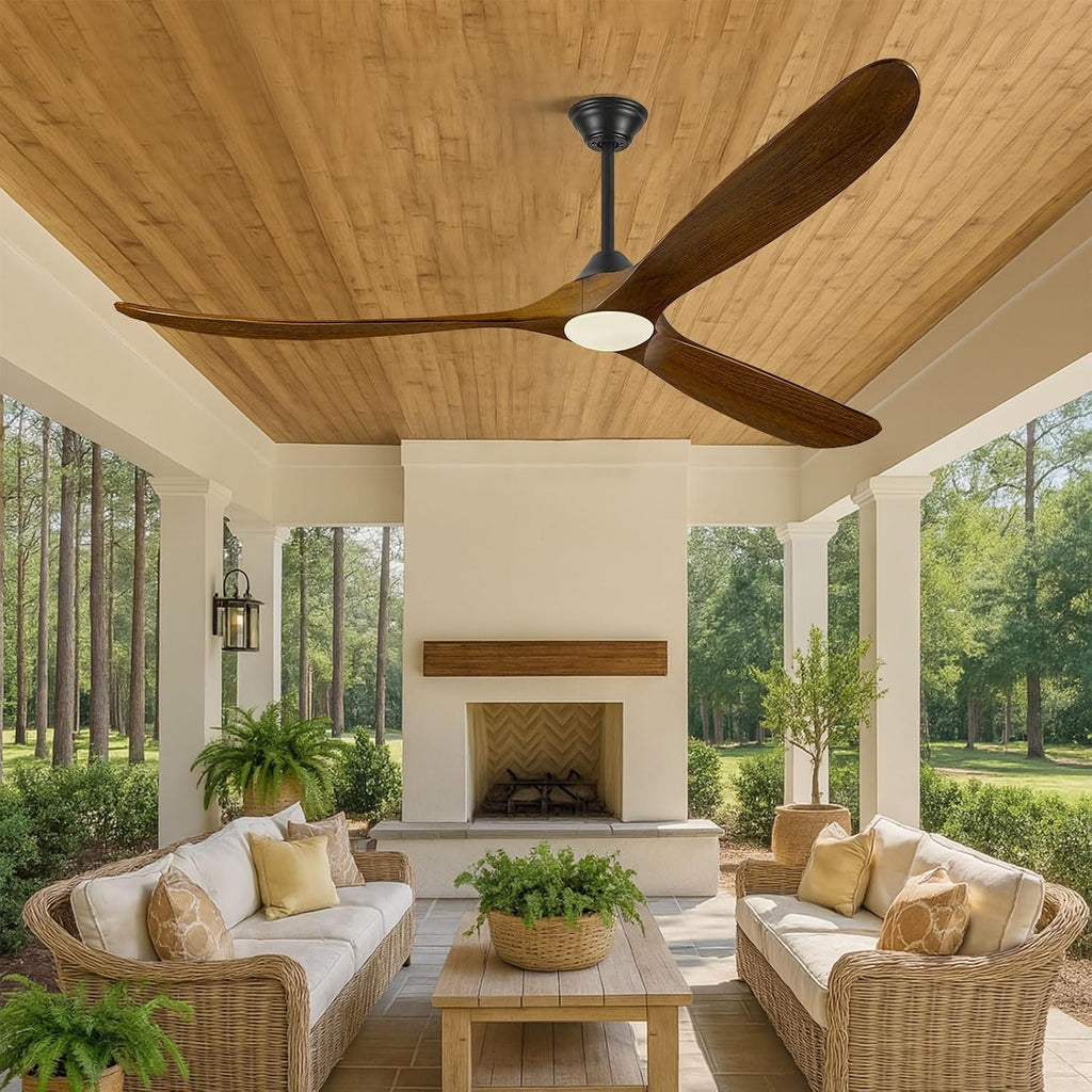 70 Inch Large Wood Ceiling Fans with Lights, Rustic Farmhouse Indoor Outdoor Ceiling Fans with Reversible Quiet DC Motor, 8H Timer, Dimmable, 3 Blades Propeller Fans for Living Room Patios