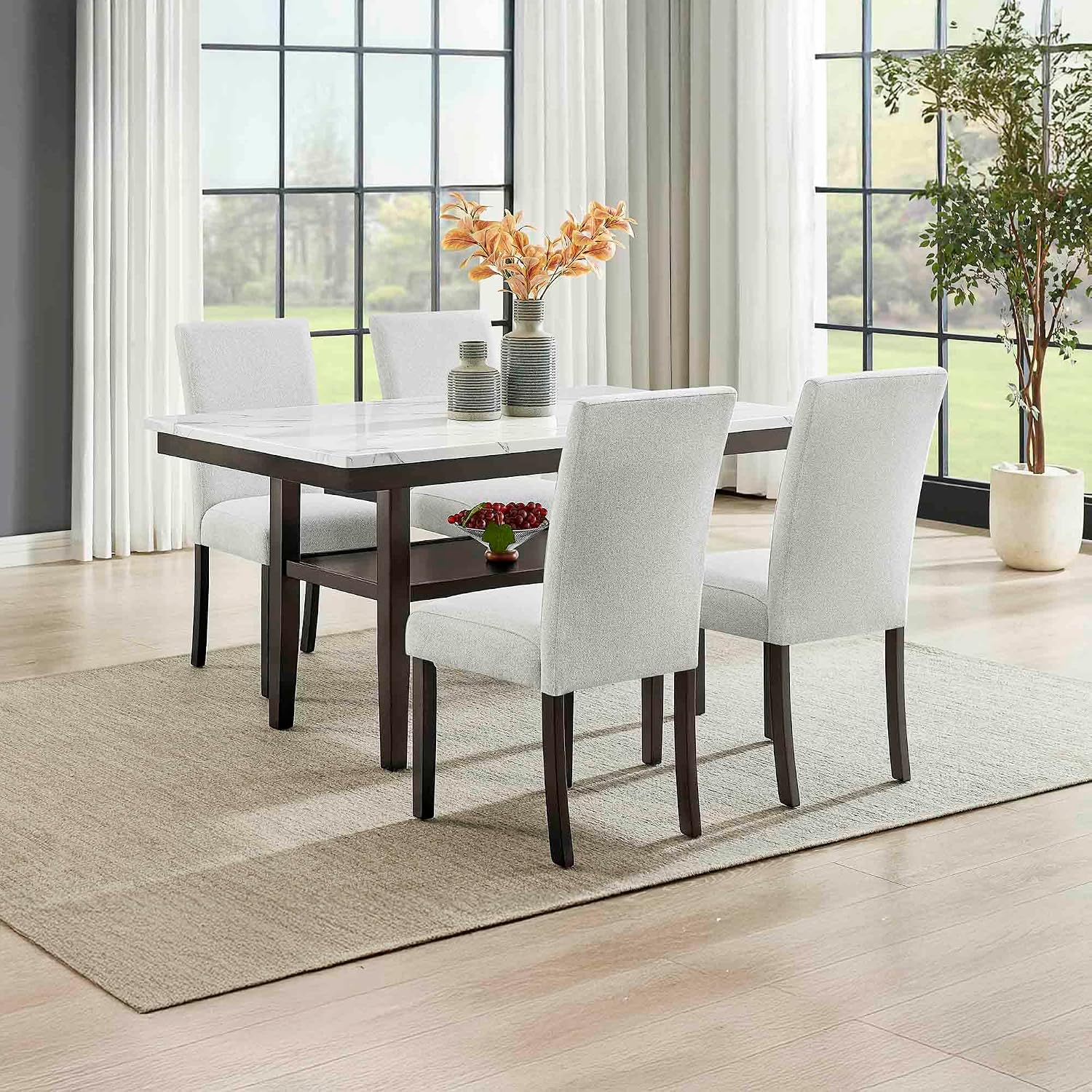 New Classic Furniture Carissa 5-Piece Wood Rectangle Dining Set in Stone
