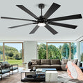 Modern Black Ceiling Fan with Light, 72 Inch Industrial Large Ceiling Fans with 8 Blade, Remote Control, Reversible DC Motor, Low Profile Indoor Outdoor Ceiling Fan for Office Exterior