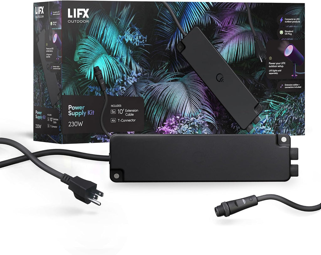 LIFX Outdoor Landscape Low Voltage Plug-in Power Supply Kit, Dual Output, Supports Up to 8 Path or Spot Lights, Weatherproof Cabling, Includes 10 ft Extension Cable & T-Connectors, LFX/PSUKIT/WP