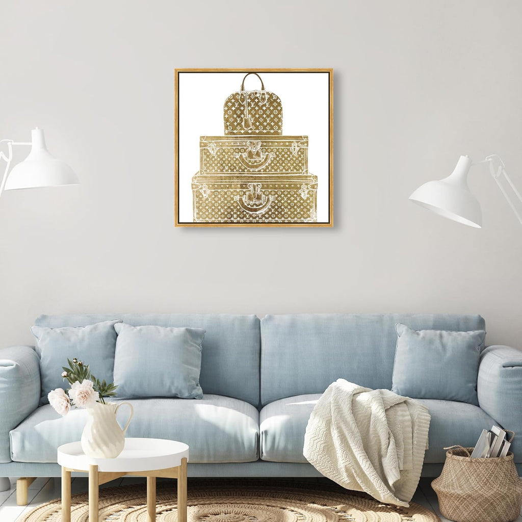 The Oliver Gal Artist Co. Fashion and Glam Framed Wall Art Canvas Prints 'Royal Bag and Luggage Gold Diecut' Travel Essentials