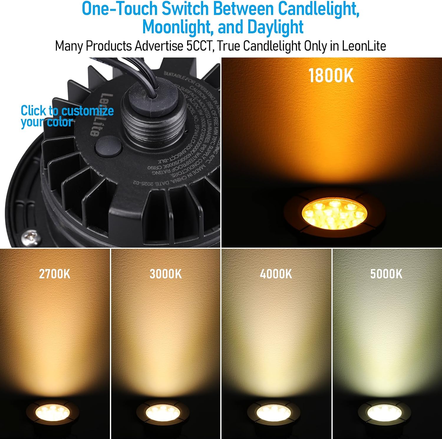 LEONLITE Dia. 4 Inch 5CCT Well Lights Landscape LED In Ground, Flat Top, 5 Color Temperature Selectable, 12-24V AC/DC CRI90 Low Voltage Outdoor Garden Landscaping, Black Aluminum Housing, Pack of 6
