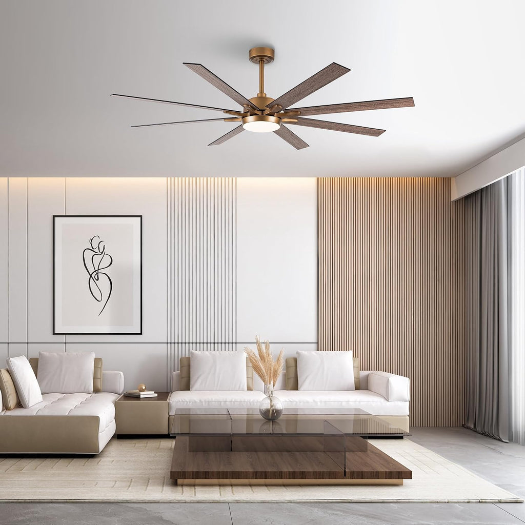 65'' Large Industrial Ceiling Fan with Light, Matte Black, 8-Blade DC Motor, 6-Speed Reversible Airflow, 24W Dimmable LED 3000K/4000K/5000K, Remote Control for Living Room Patio Garage
