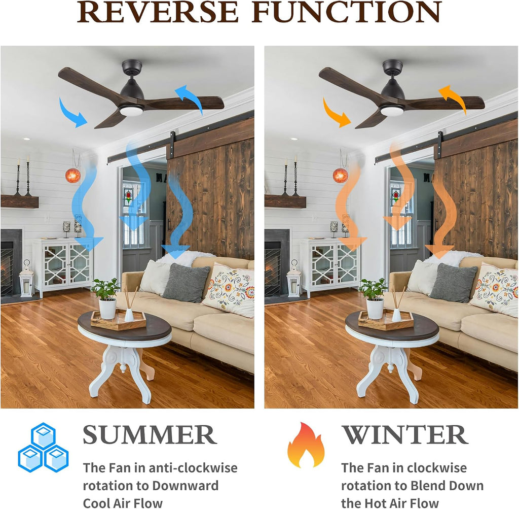 48' Smart Low Profile Ceiling Fans with Dimmable Lights Remote,Quiet BLDC Motor,Outdoor Indoor Downrod Mount Ceiling Fan,Control with WIFI Alexa App,3 Walnut Solid Wood Blades,for Modern Bedroom