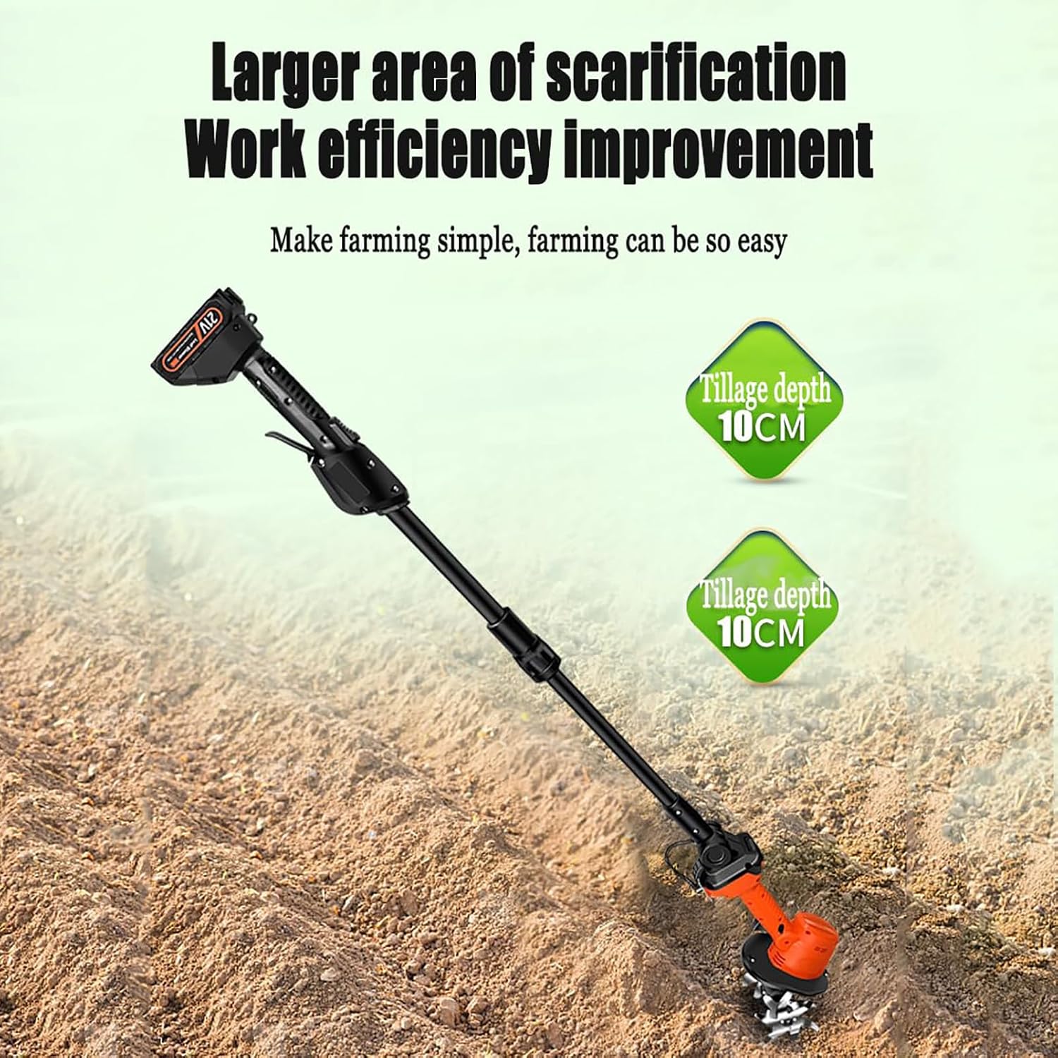 2 in 1 Cordless Tiller Cultivator,Electric Mini Digging Hoe,High Hardness Manganese Steel Blade, Sharp Teeth, Safety Double Switch, Convenient to Operate with One Hand, for Lawn Gardening