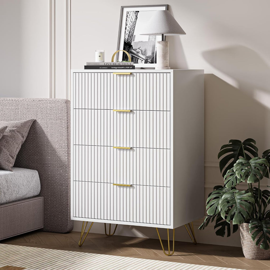 MAISONARIA White Dresser for Bedroom, Modern Dresser with Gold Metal Handles & Chests of Drawers