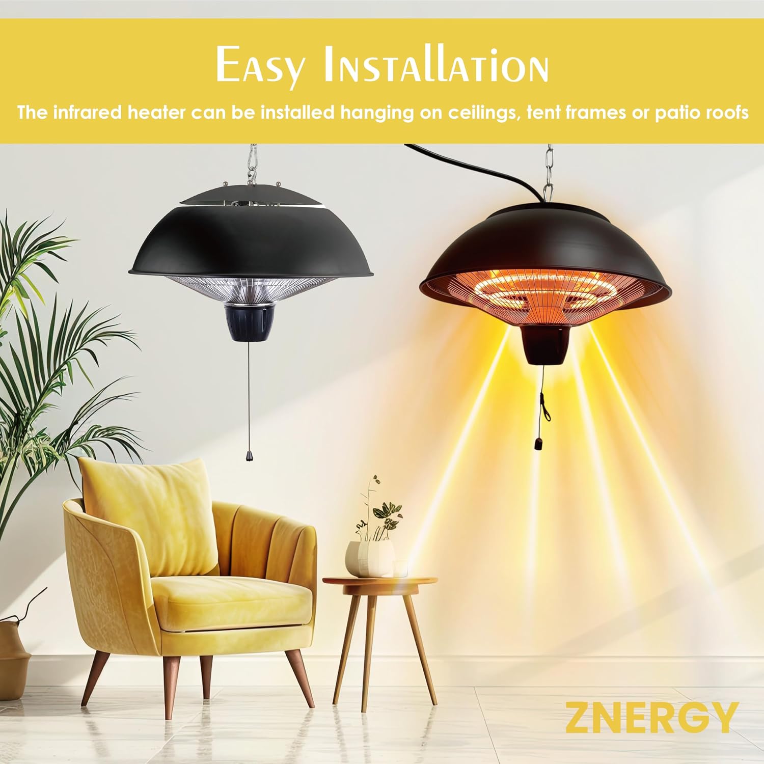 Black Outdoor Indoor Patio Restaurant Halogen Ceiling Heater Water Proof