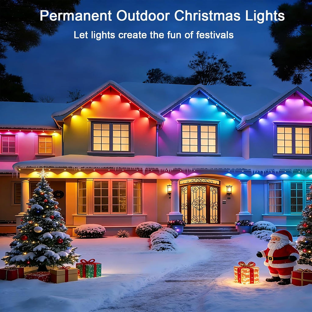 iYogaled 150ft Permanent Outdoor Christmas Lights for House, Smart RGB+IC+Warm to Cool White LED Eave Lights with App Control, IP65 Outside Light Compatible with Alexa, Google Assistant