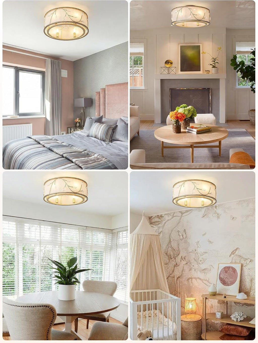 Gold Flush Mount Crystal Ceiling Fan with Lights, 20' Caged Retro Ceiling Fans Remote Control, Bladeless 6 Speeds for Living Room, Bedroom, Nursery (Including 6 E12 Bulb)