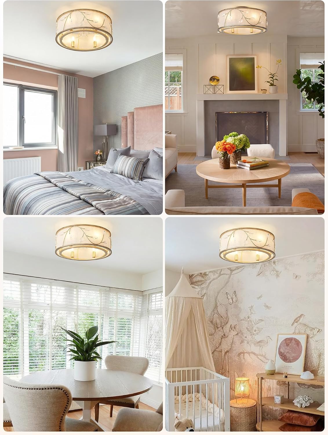 Gold Flush Mount Crystal Ceiling Fan with Lights, 20' Caged Retro Ceiling Fans Remote Control, Bladeless 6 Speeds for Living Room, Bedroom, Nursery (Including 6 E12 Bulb)