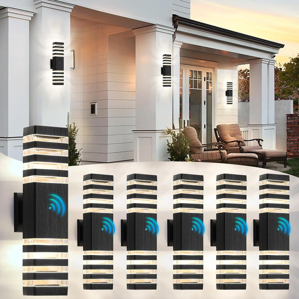 Dusk to Dawn Led Outdoor Wall Light,6 Pack Outdoor Garage Lighting Fixtures，18.3 in Modern Porch Light,Up and Down Exterior Wall Sconce,Waterproof Exterior Lights for House with 12 * 7W Bulbs