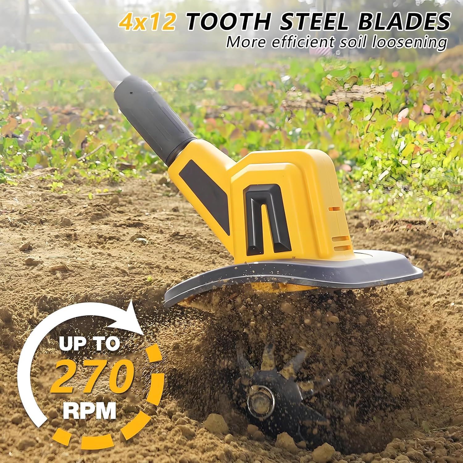 20V Cordless Electric Tiller - 8.7' Wide, 7' Deep, 4 Steel Tines Cultivator for Effortless Soil Tillage in Home Gardens, 4000mAh Battery Powered, Lightweight & Easy to Use