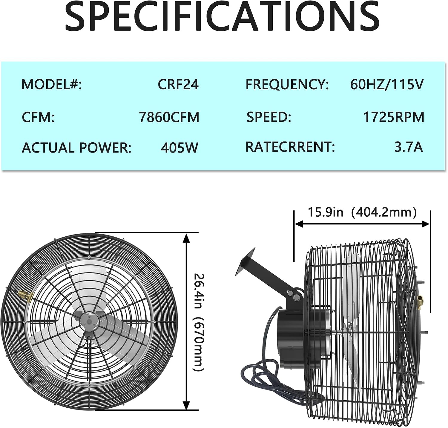 Greenhouse Air Circulation Fan with Mist and Water Pipe 1/2HP 115V Ceiling Wall Mount Fan High Speed Circulation for Greenhouse, Warehouse, Patio, Garage 7860CFM, 20000BTU, ETL Listed