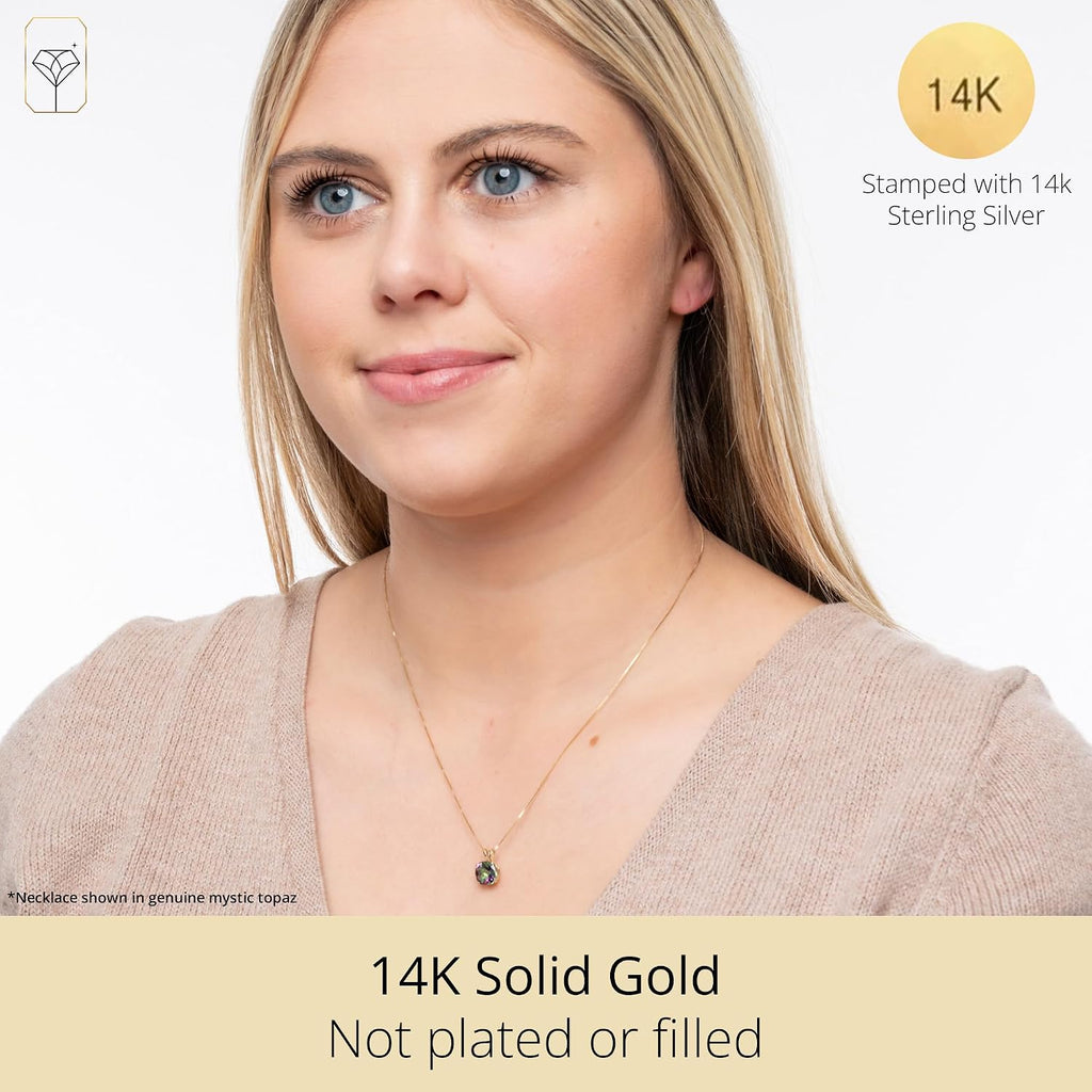 MAX + STONE Cushion Cut Gemstone Necklace | 8mm Solitaire Birthstone Necklace for Women | Gemstone Pendant Necklaces with 18 inch Box Chain