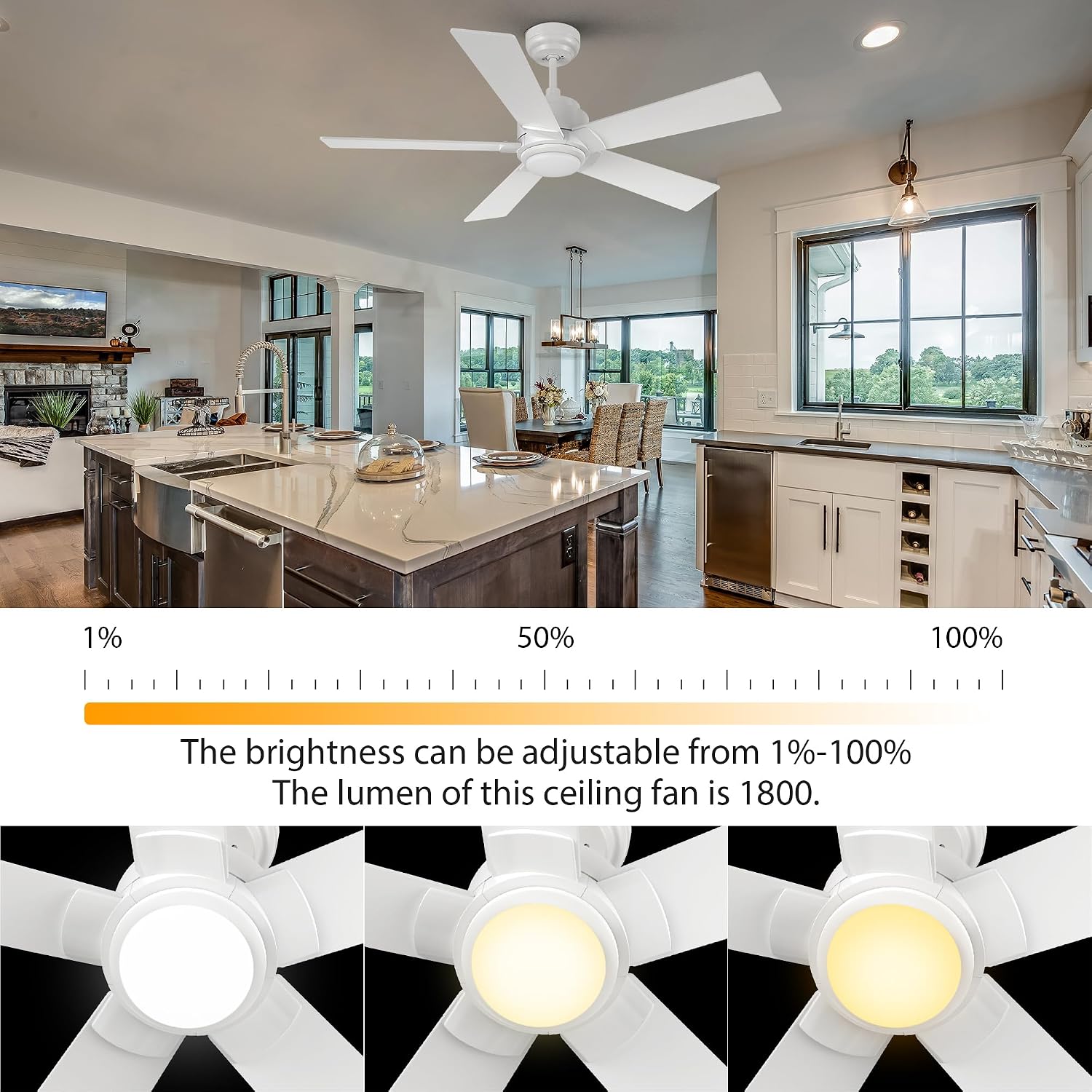 CEME Smart 60' Ceiling Fans with Lights, 3 Light Colors Dimmable, 10 Speeds DC Ceiling Fan with Remote, Outdoor Ceiling Fan Compatible with Alexa, Siri & Google Home, White