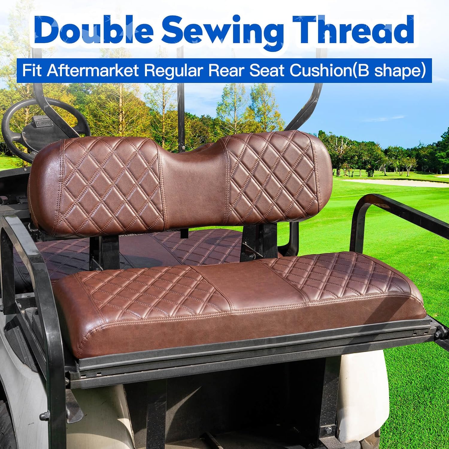 NOKINS 4PCS Golf Cart Diamond Seat Covers Kit, Front&Rear Seat Covers Fits EZGO TXT 1994-2013/EZGO RXV Standard Seat Cushion, EZGO Vinyl Seat Cover Accessories, No Staples(Brown Brown 8438)