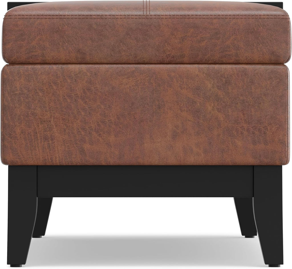 SIMPLIHOME Oregon Storage Ottoman Bench with Tray - 42 inch Wide Vegan Leather Rectangle Storage Ottoman Bench in Distressed Saddle Brown, Transitional Tufted Ottoman for Living Room with Lift-Up Lid