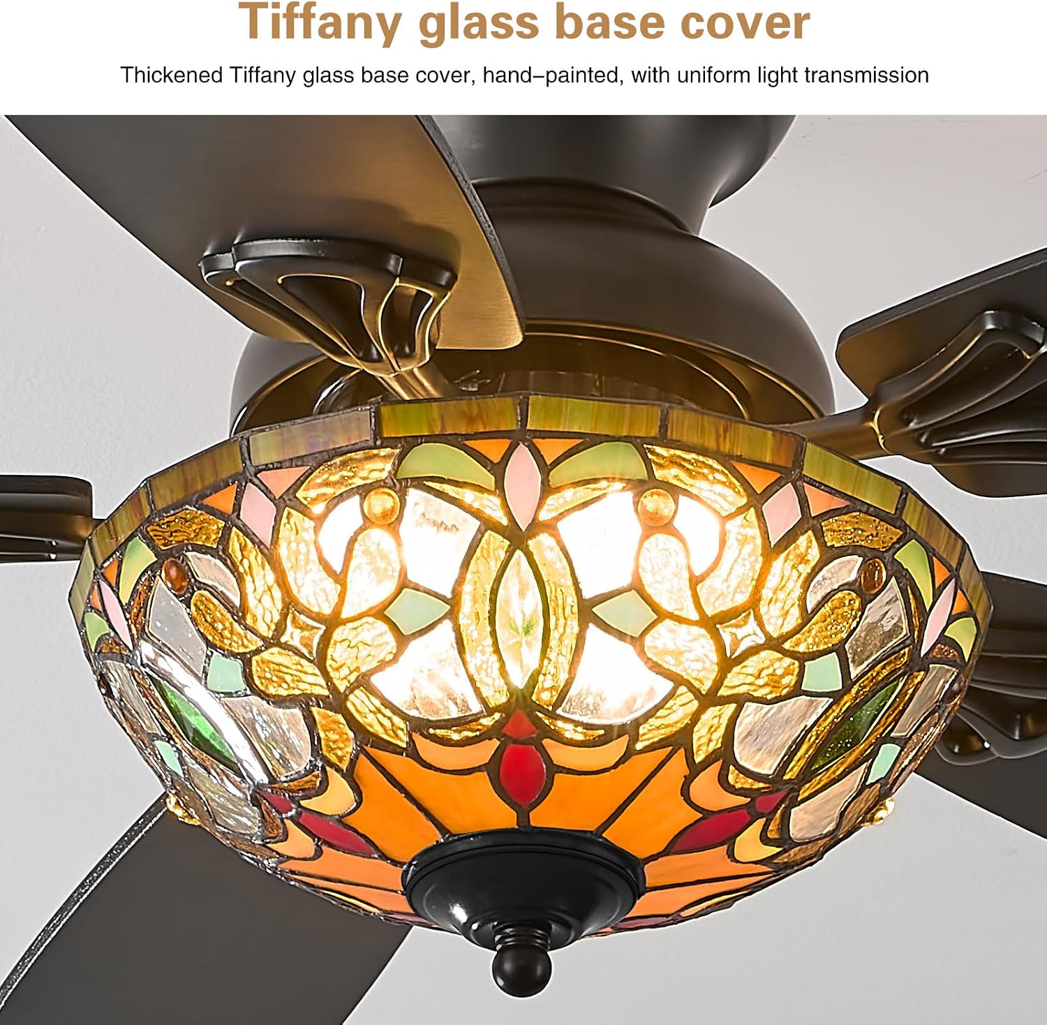 Ceiling Fans with Lights - 52' Ceiling Fan Chandelier with 5 Dual-Blades and Glass Shade, 6 Speeds and Reversible, Indoor and Outdoor, Retro Style