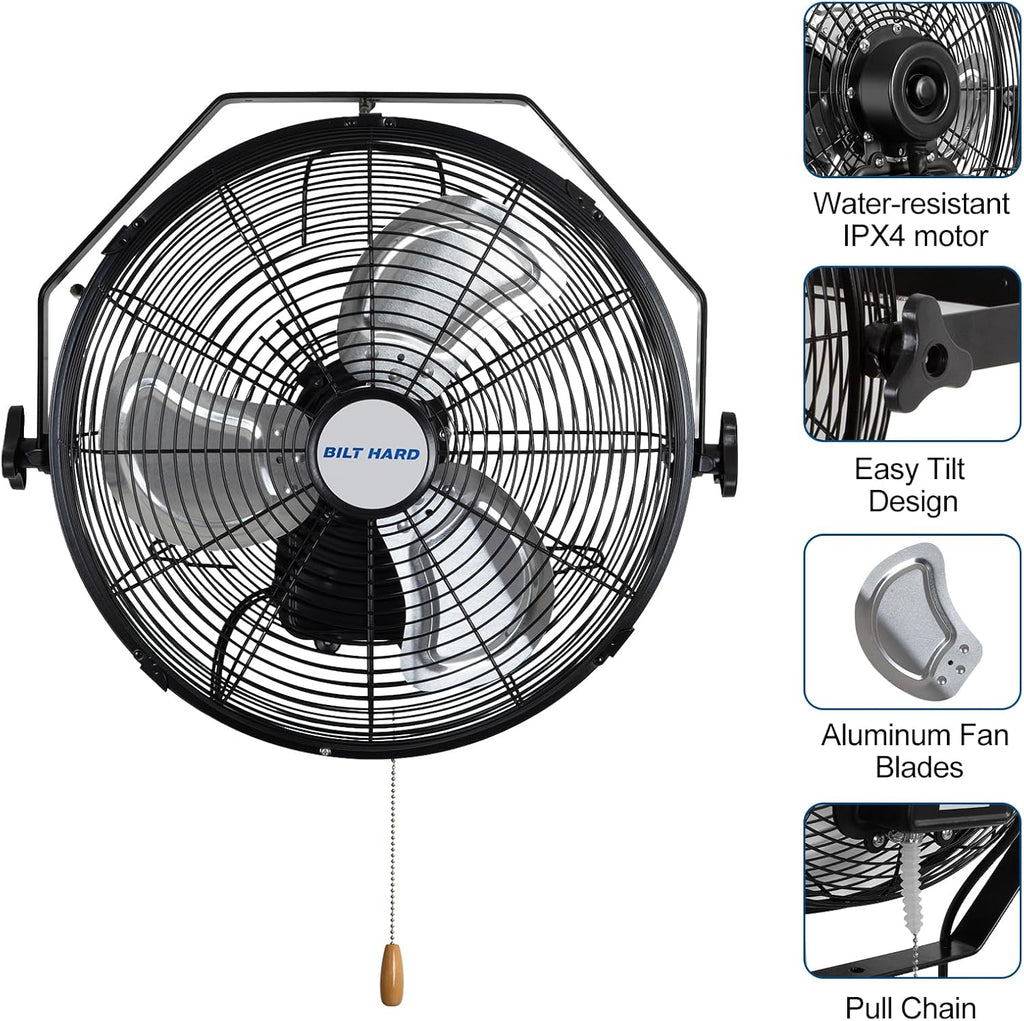 BILT HARD 3000 CFM 14 in. Outdoor Wall Mount Fan, 3-Speed Waterproof Wall Fan Industrial Grade High Velocity Outdoor Fans for Patio, Commercial, Garage, and Gazebo Use- ETL Listed, 2 Pack
