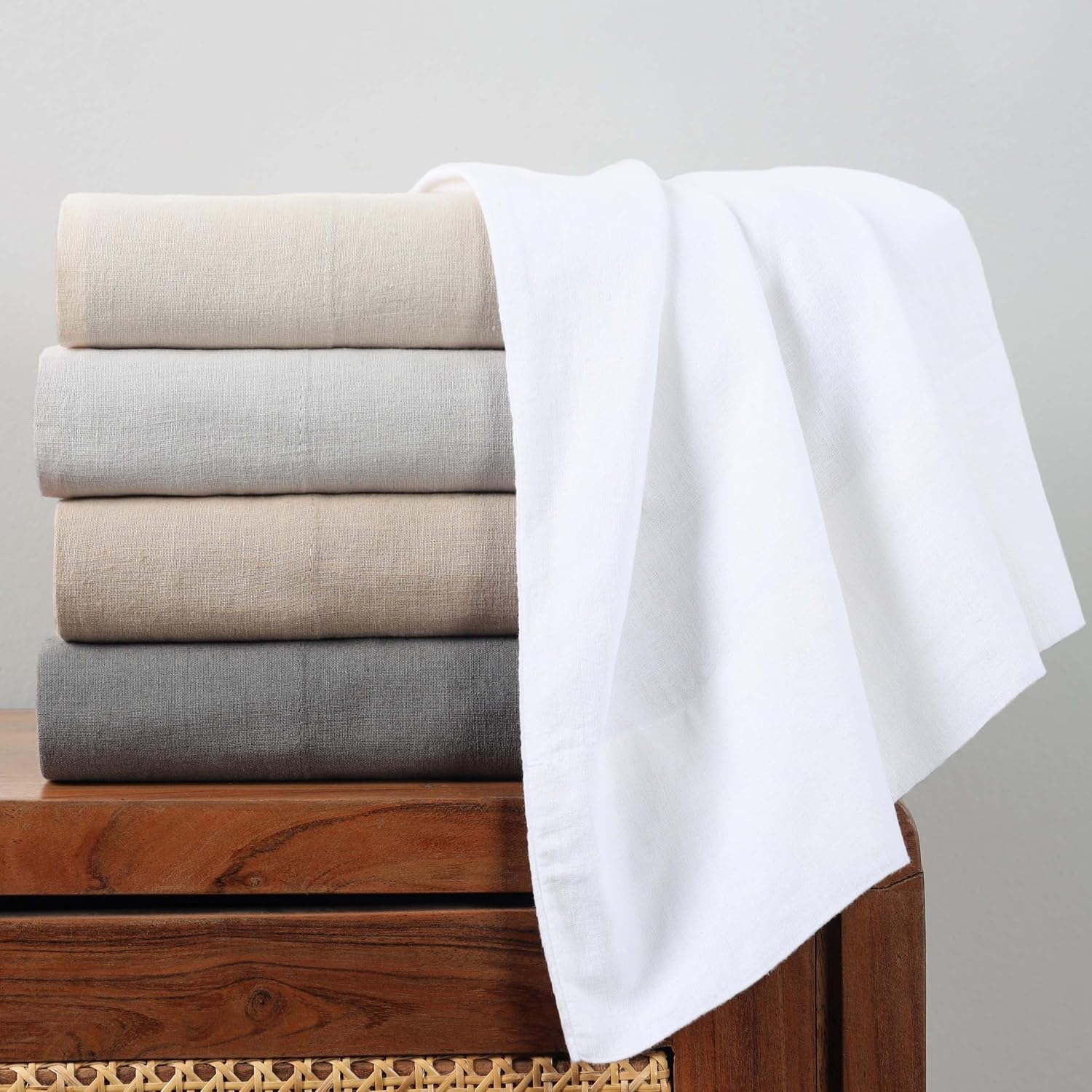 Superior Cotton Linen Blend Sheet Set, Bedsheets for Home Decor, Modern Solid Bedding Includes 1 Oversized Fitted Sheet, 1 Flat Sheet, 2 Pillowcases, Bedroom Essentials, Queen Size, Tan
