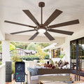 Large Ceiling Fans with Lights: Modern 66 Inch 8 Blade Outdoor Ceiling Fan with Remote APP Control - Dimmable Brown Big Fan light Indoor Reversible 6 Speed Quiet DC Motor