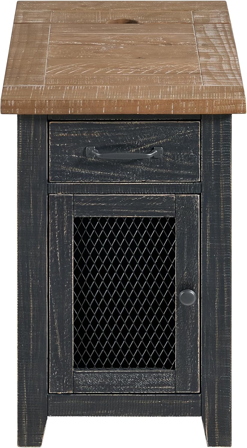 Martin Svensson Home Solid Wood Black and Driftwood Rustic Chairside End Table with Power and Storage