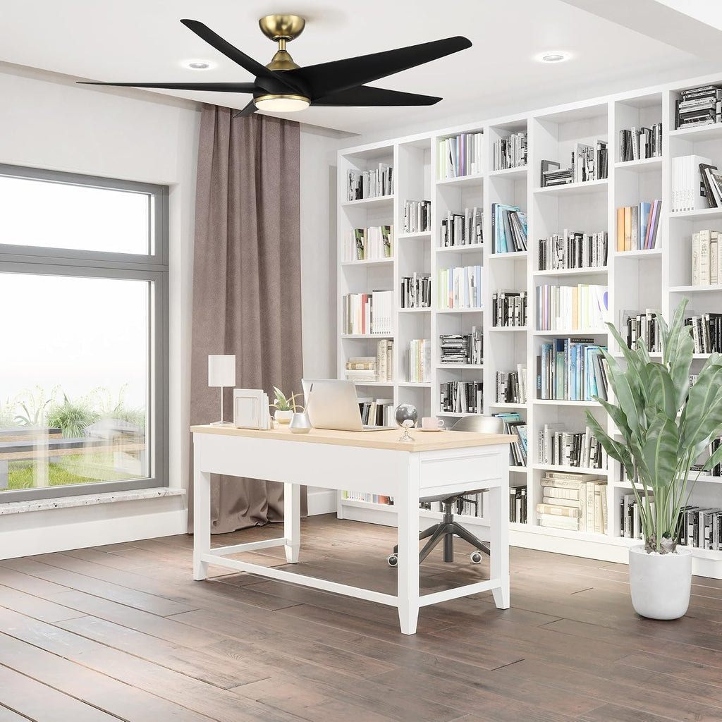 WAC F-071L-SB/MB Viper 60' Outdoor Ceiling Fan with Lights and Remote Control, Soft Brass Matte Black