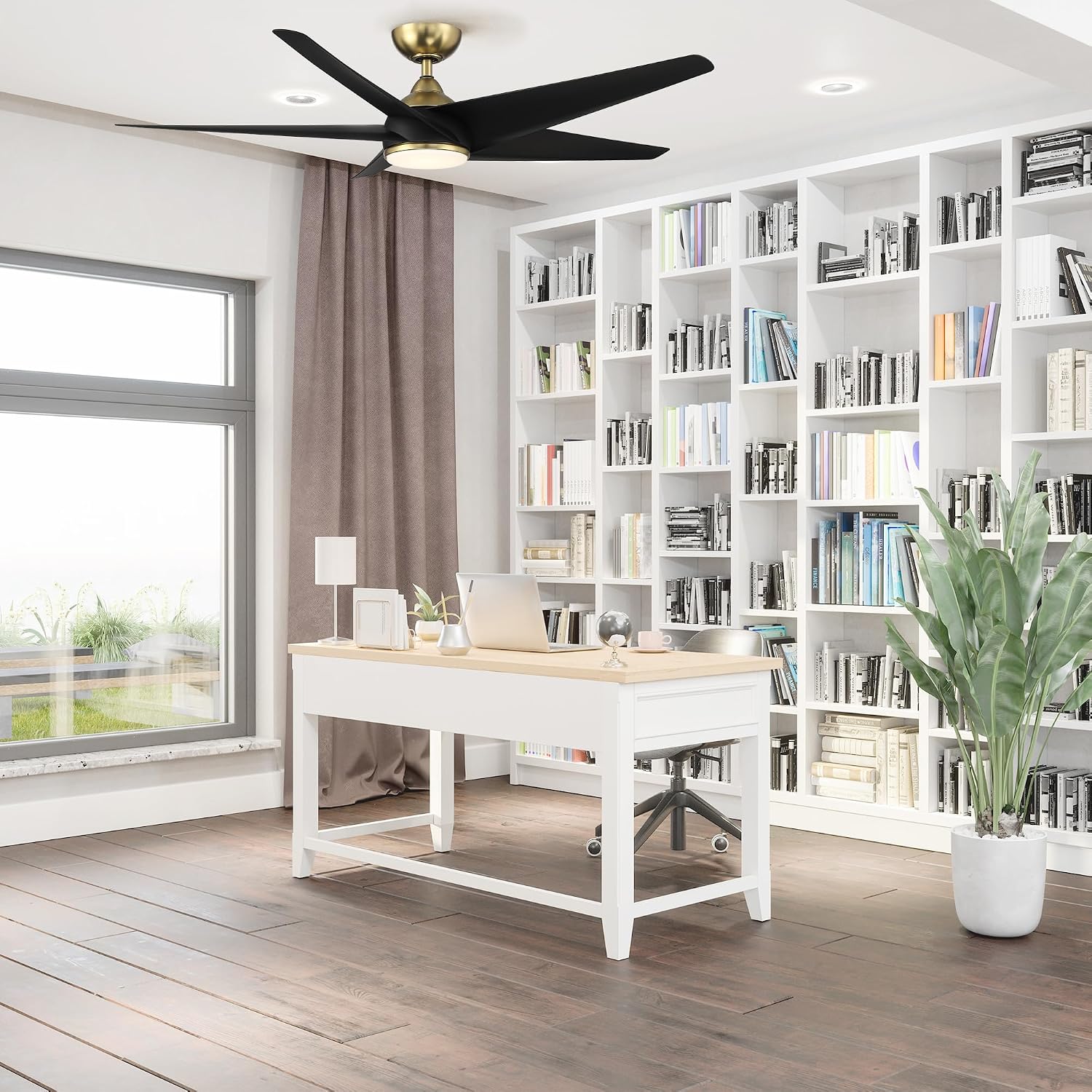 WAC F-071L-SB/MB Viper 60' Outdoor Ceiling Fan with Lights and Remote Control, Soft Brass Matte Black