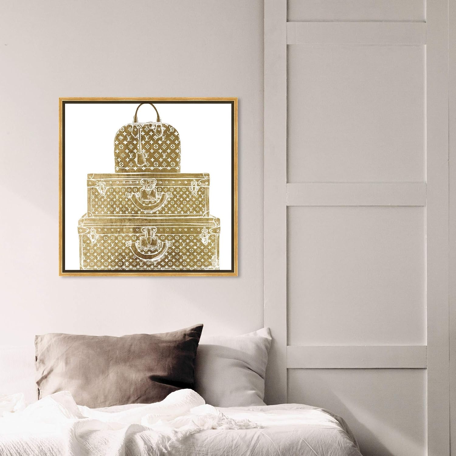 The Oliver Gal Artist Co. Fashion and Glam Framed Wall Art Canvas Prints 'Royal Bag and Luggage Gold Diecut' Travel Essentials