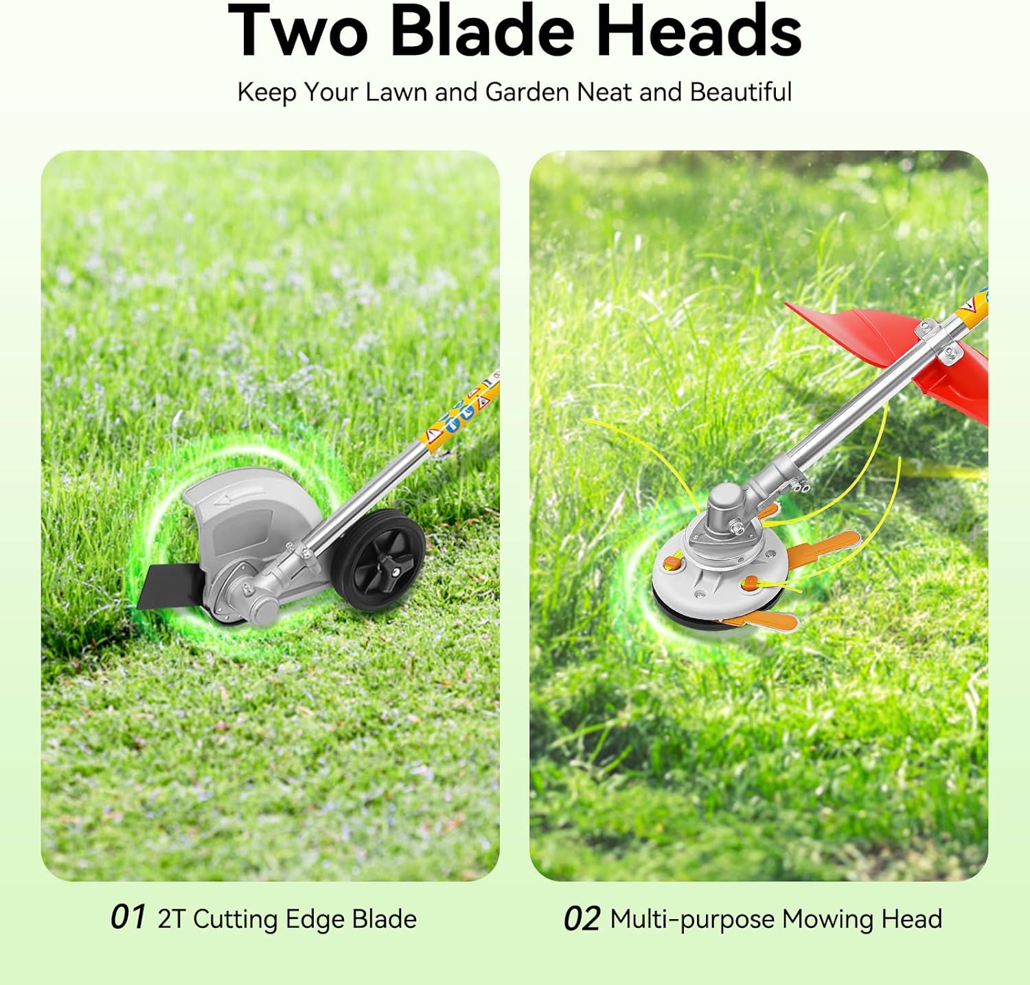 43CC Weed Wacker, 8500r/Min Weed Eater with 2 Blade Heads, Gasoline Power Brush Cutter, Lawn Edger, Single-Cylinder Air-Cooled 2-Stroke Gasoline Engine Grass Trimmer Tools for The Garden and Yard