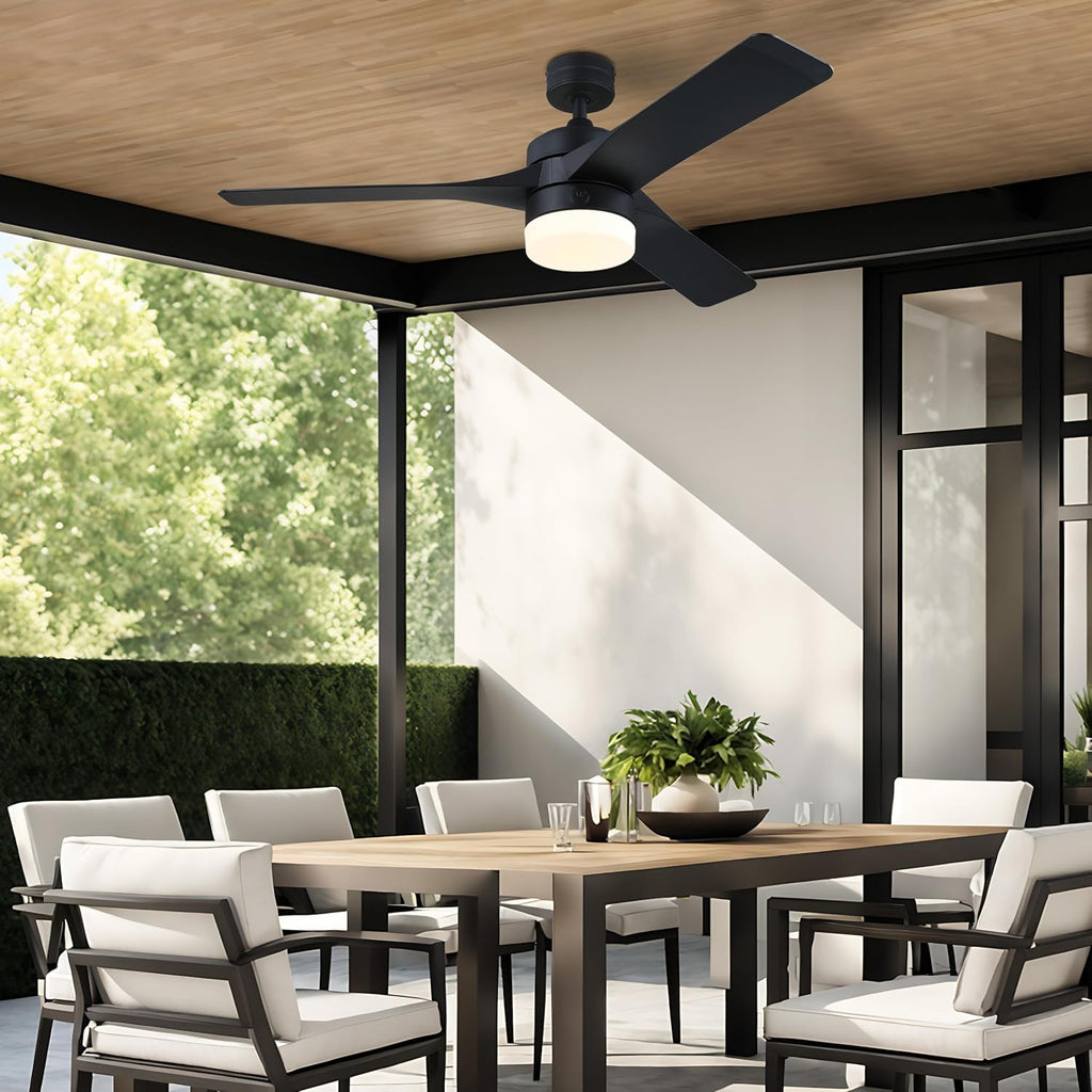 Westinghouse Lighting Alta Vista Contemporary Indoor/Outdoor Ceiling Fan, Dimmable LED Light Fixture with Opal Frosted Glass, Remote Control, 52 Inch, Matte Black Finish, DC Motor