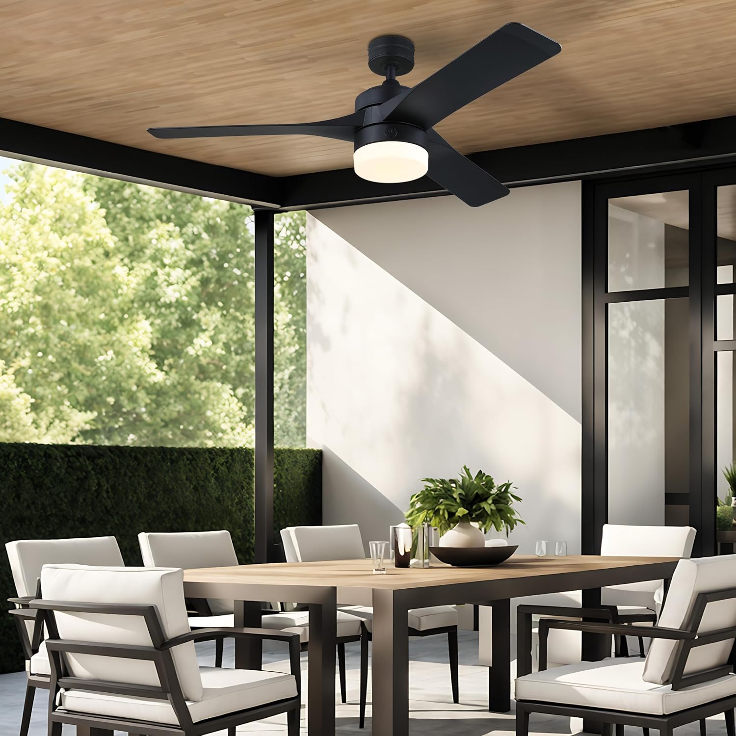 Westinghouse Lighting Alta Vista Contemporary Indoor/Outdoor Ceiling Fan, Dimmable LED Light Fixture with Opal Frosted Glass, Remote Control, 52 Inch, Matte Black Finish, DC Motor