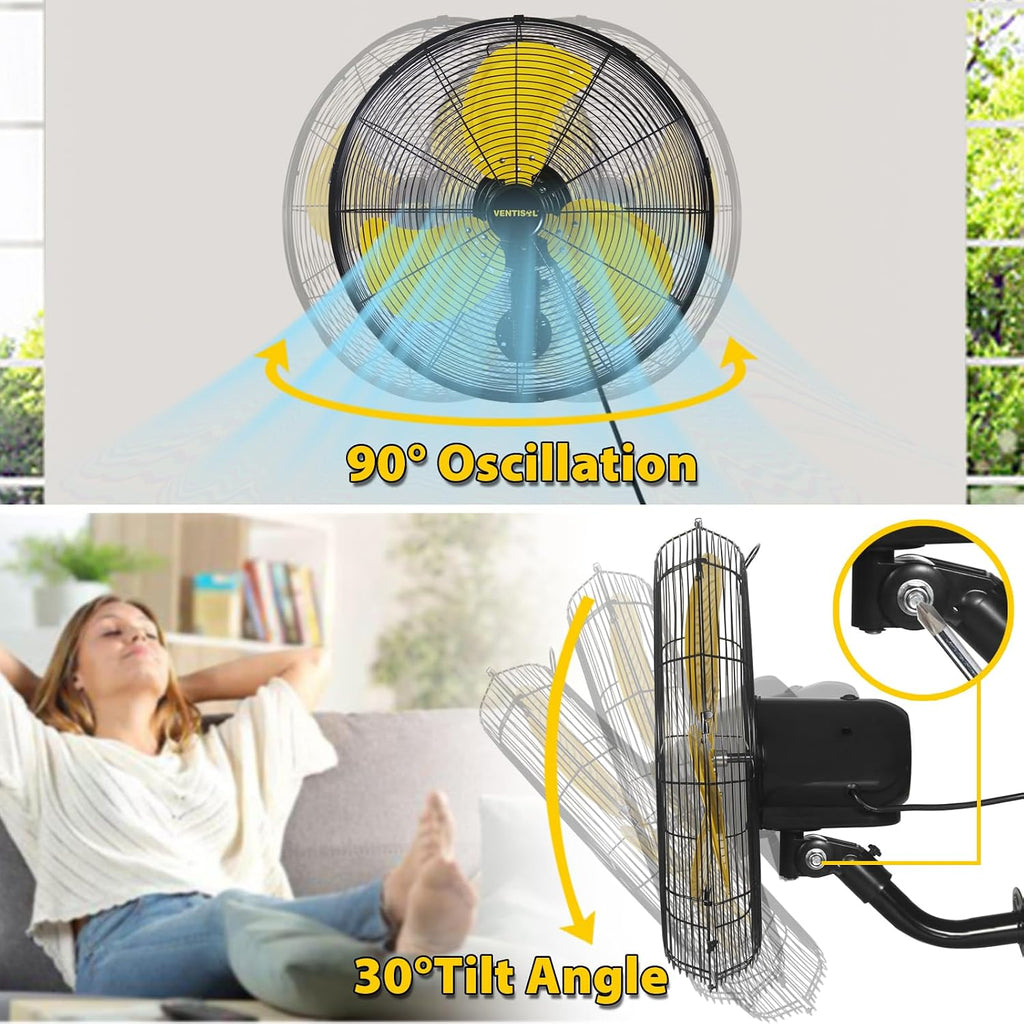 VENTISOL 18 Inch Wall Mount Fan Oscillating, 4,200 CFM High Velocity Industrial Wall Fan for Indoor, Commercial, Residential, Warehouse, Greenhouse, Workshop, Basement