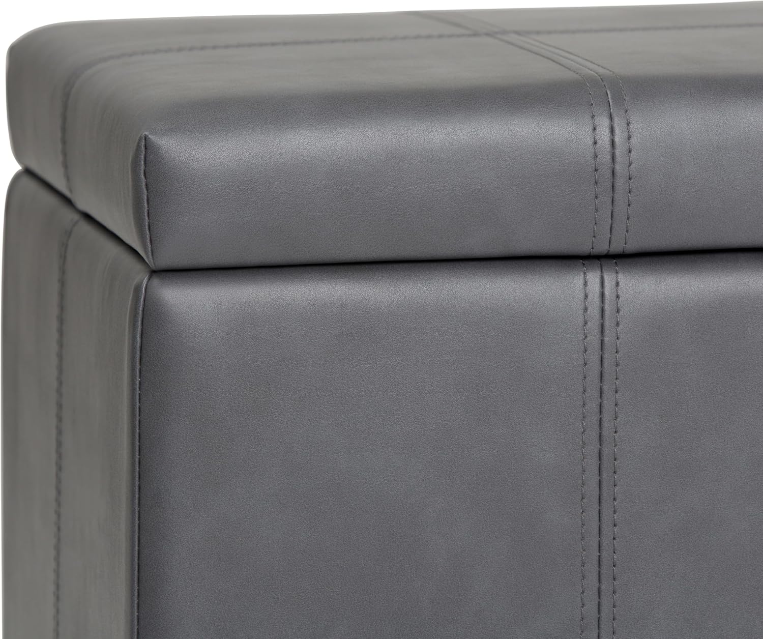SIMPLIHOME Dover Storage Ottoman Bench - 36 inch Wide Upholstered Vegan Leather Rectangular Lift-Top Ottoman in Stone Grey, Contemporary Bench for Living Room with Safety Hinges