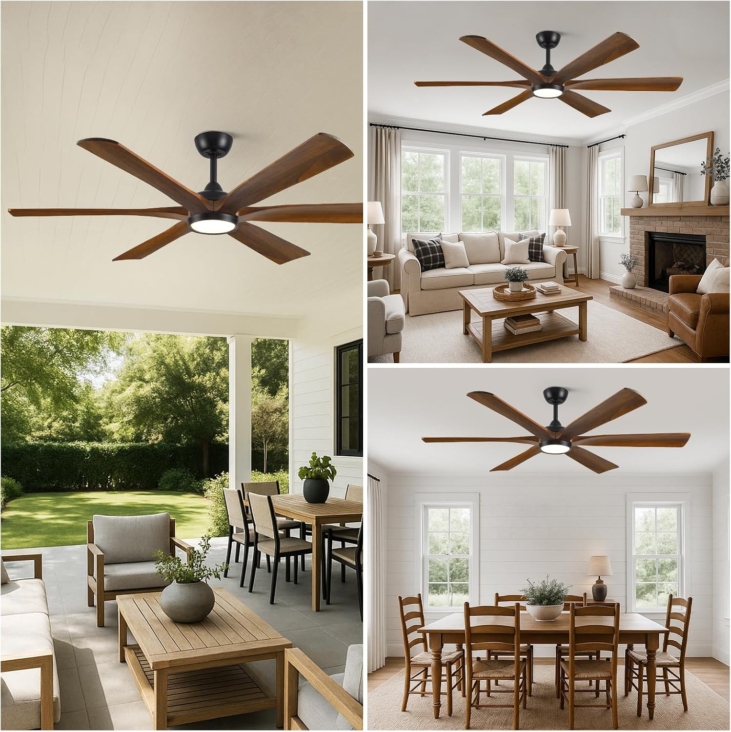 60 Inch Smart Outdoor Ceiling Fan with Lights for Patios, High CFM, Damp Rated 6 Walnut Wood Blades, Alexa Wifi Remote Control, for Modern Farmhouse Indoor Exterior Porch, for Sloped/Tall Ceiling