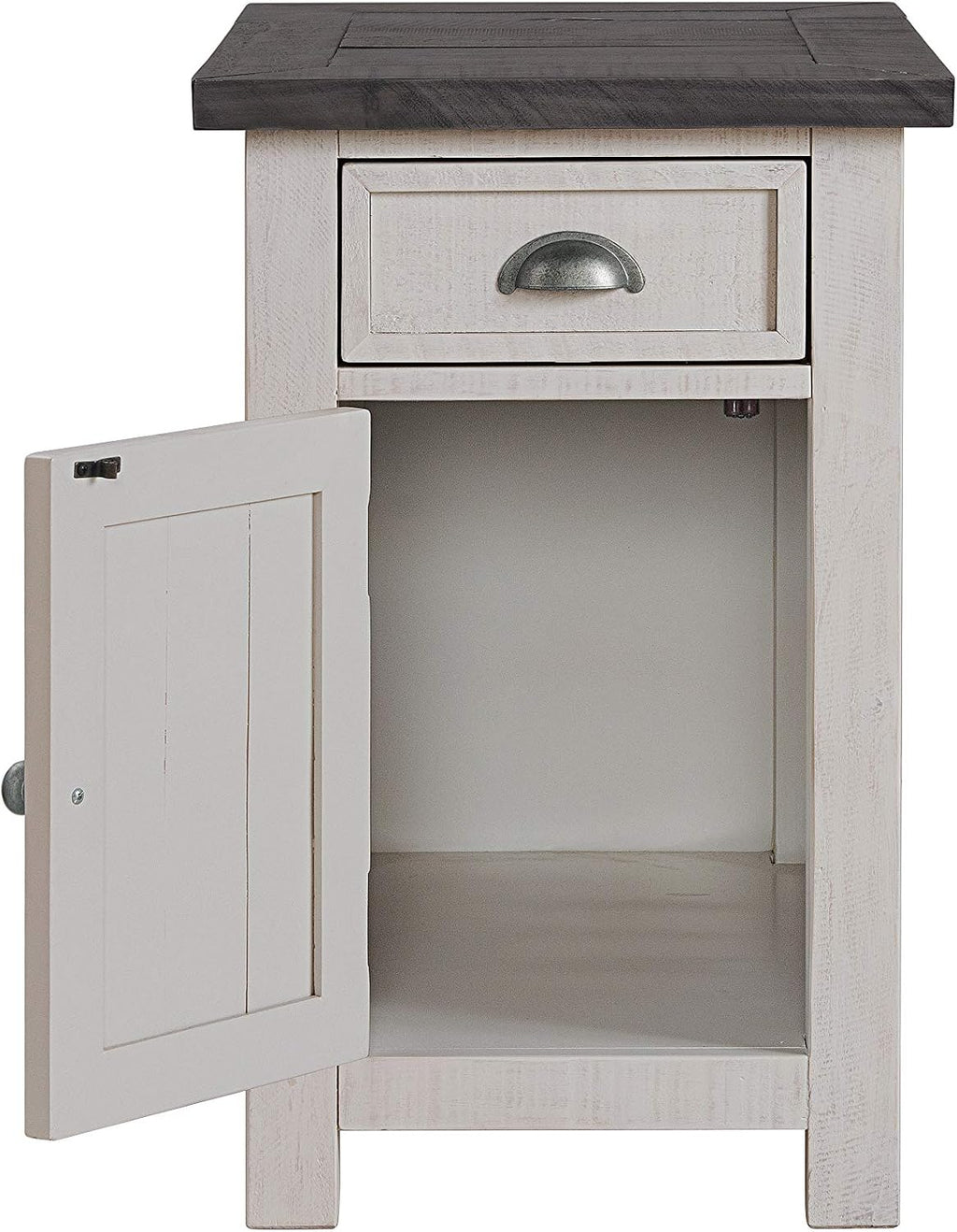 Martin Svensson Home Monterey Chairside Table - White with Grey Top - Coastal Multi-Use Table with Charging Station and Drawer for Bedroom or Living Room
